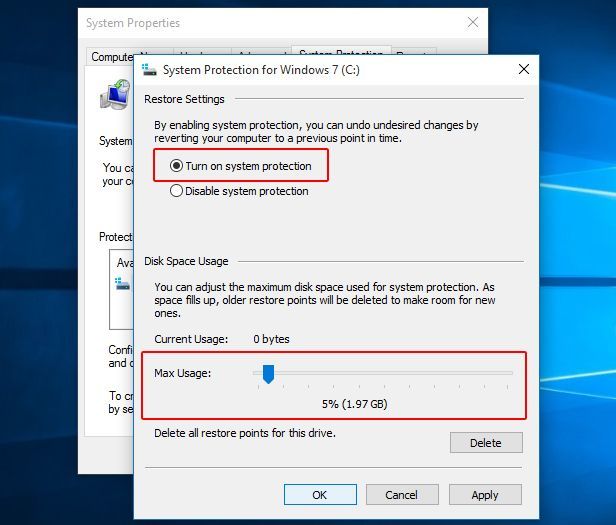 Enabling System Restore