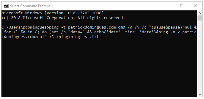Ping With Data and Time Using CMD
